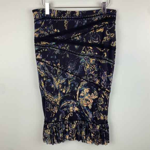 NWT Fuzzi Tulle Stretch BodyCon Paisley Print Trumpet Skirt XL - Picture 4 of 8